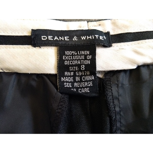 Deane & White 100% Linen‎ Pants Black Cropped Embroidered Flip Flops Womens 8 - Picture 6 of 16